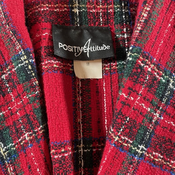 Vintage Positive Attitude Women's Size 18 Red Plaid Wool Blend Blazer Gold Trim - Picture 7 of 8